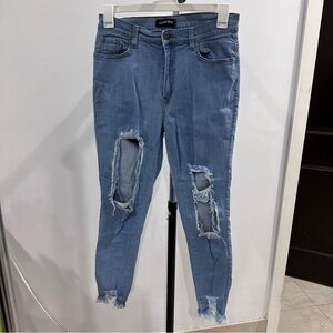 Fashion Nova Ripped Blue Skinny Jeans